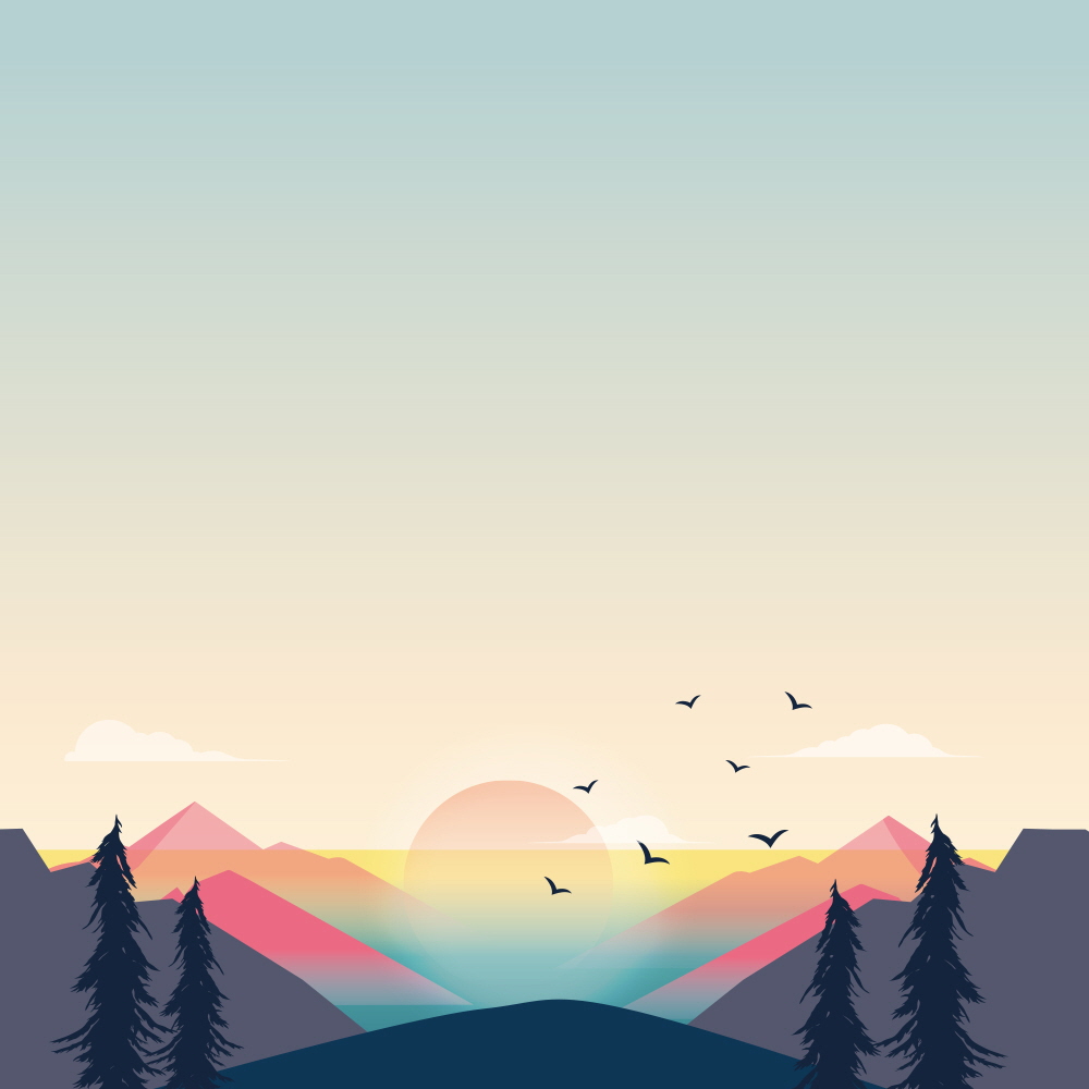 산에 둘러쌓인 호숫가 일출