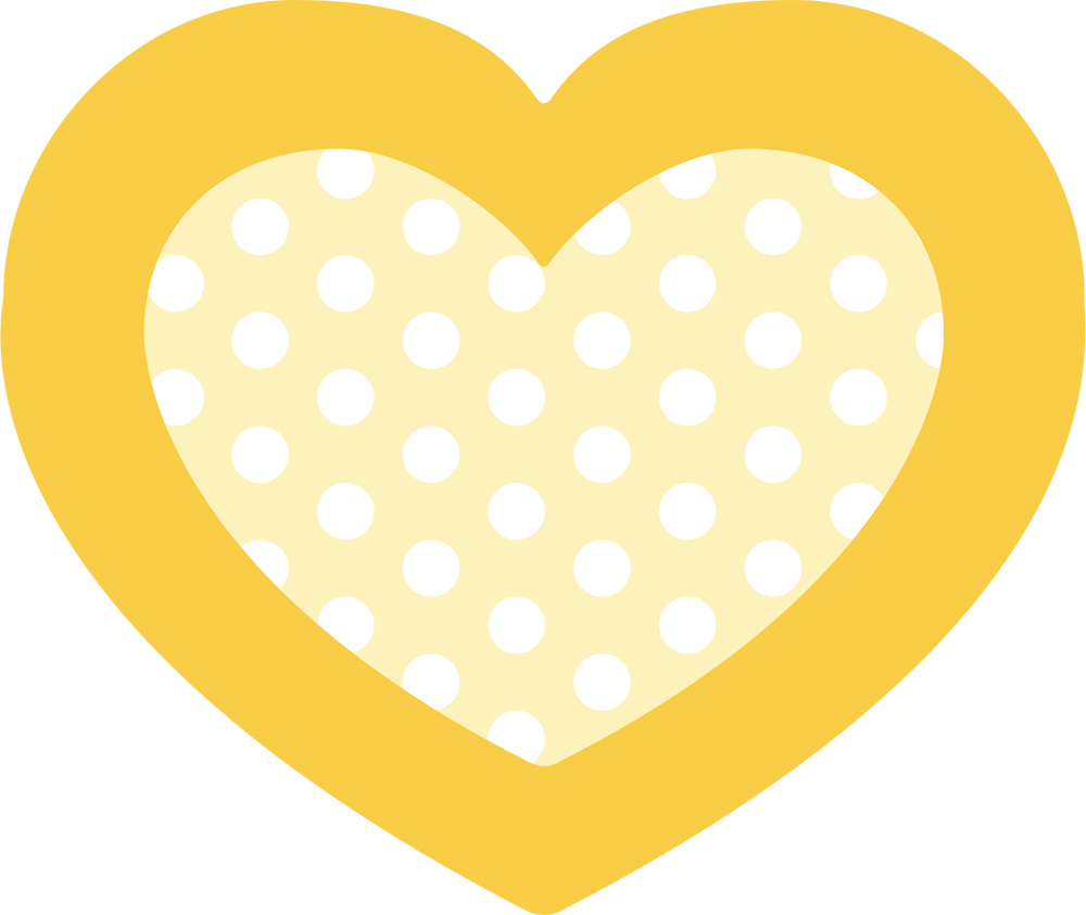 노란색 도트패턴 작은하트